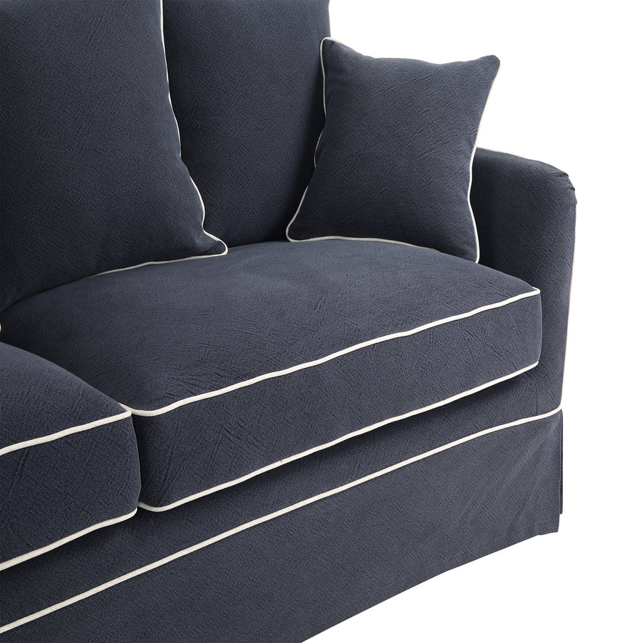 Hamptons Contemporary Two Seater Removable Cover - Navy Blue & White Piping