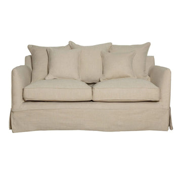 Hamptons Contemporary Two Seater Slip Cover Sofa - Beige Linen Blend