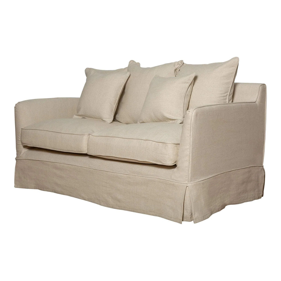 Hamptons Contemporary Two Seater Slip Cover Sofa - Beige Linen Blend