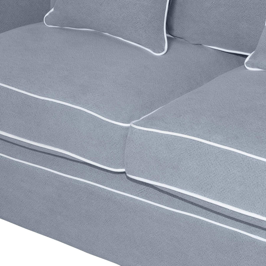 Hamptons Contemporary Two Seater Slip Cover Sofa - Grey & White Piping