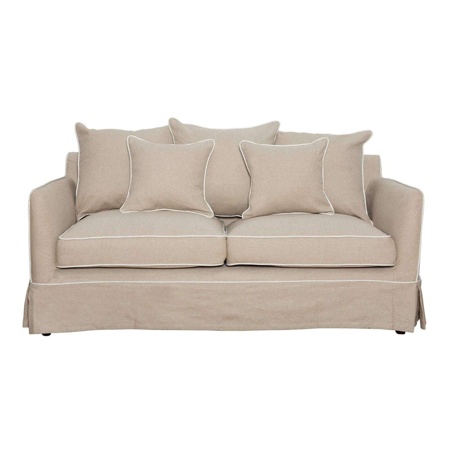 Hamptons Contemporary Two Seater Slip Cover Sofa - Natural & White Piping