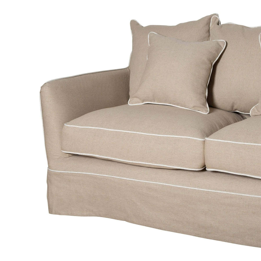 Hamptons Contemporary Two Seater Slip Cover Sofa - Natural & White Piping