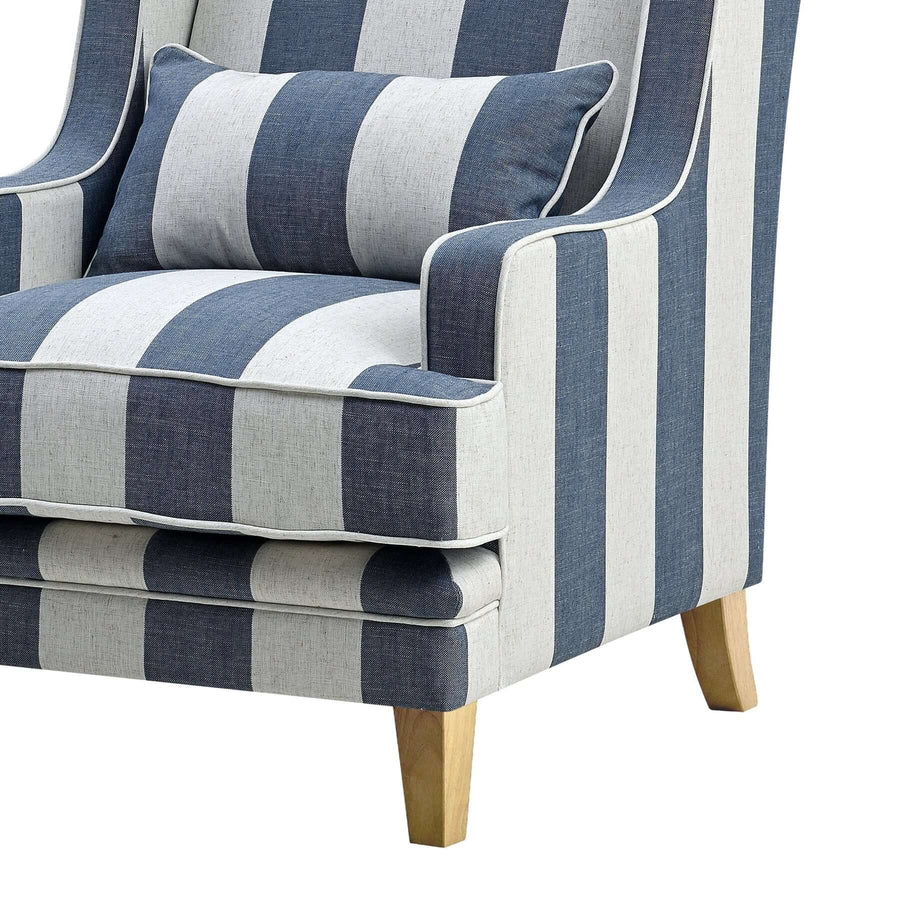 Hamptons Denim Blue & Off-White Striped Armchair