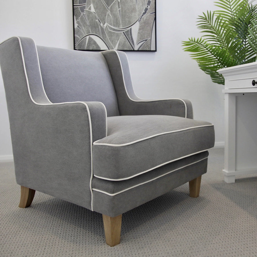 Hamptons Grey & White Piping Armchair