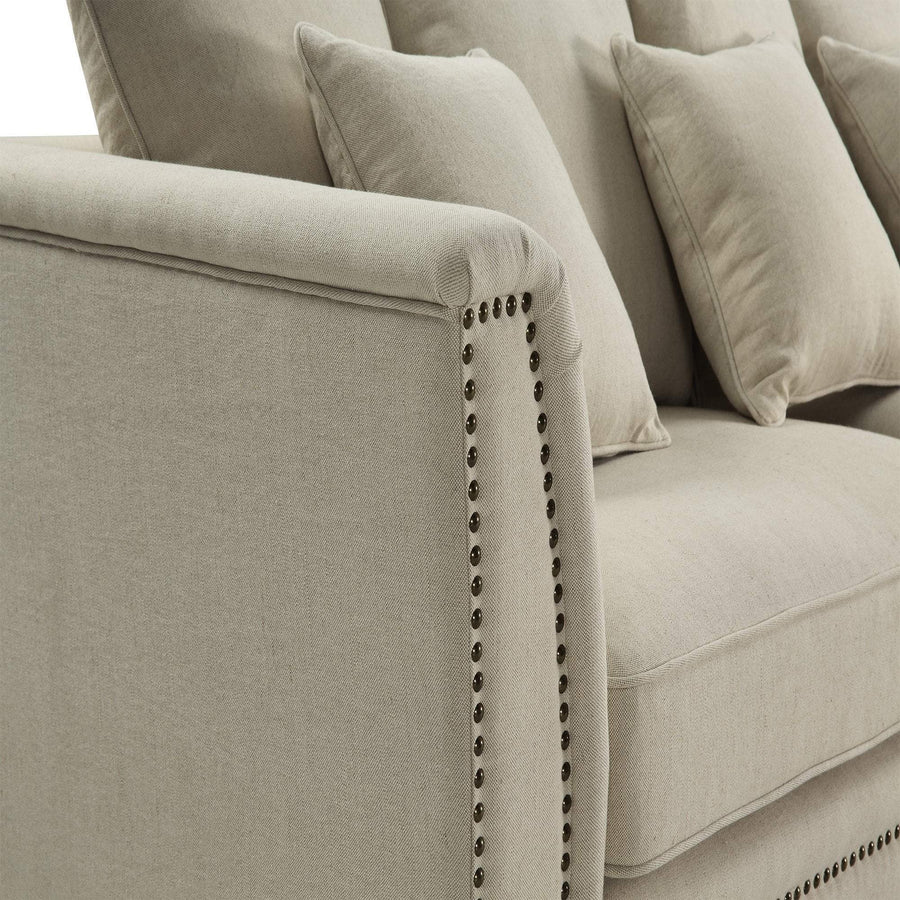 Hamptons Stud Detail Three Seater Sofa - Beige