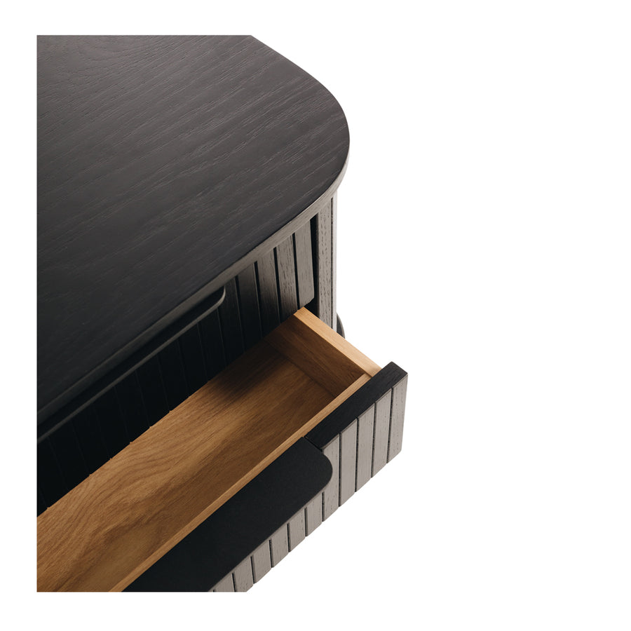 Linear Slatted Oak Bedside Table - Black
