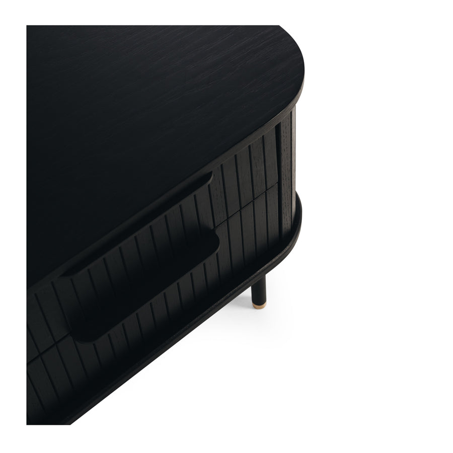 Linear Slatted Oak Bedside Table - Black