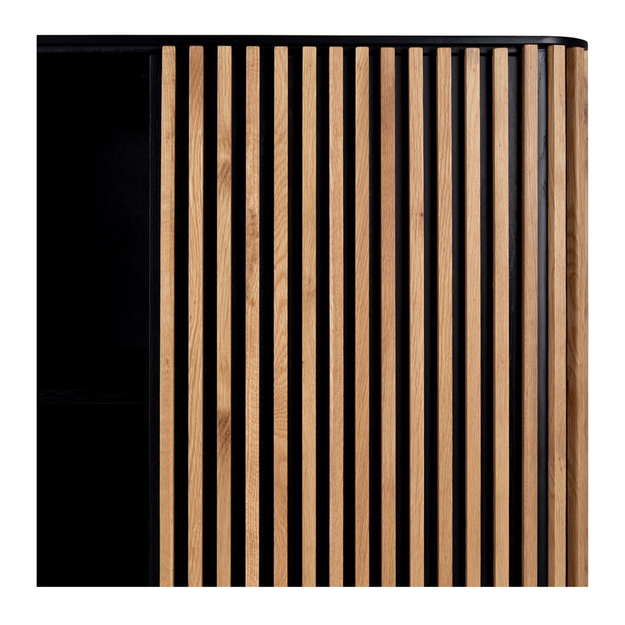 Linear Slatted Oak High Board Cabinet - Natural & Black