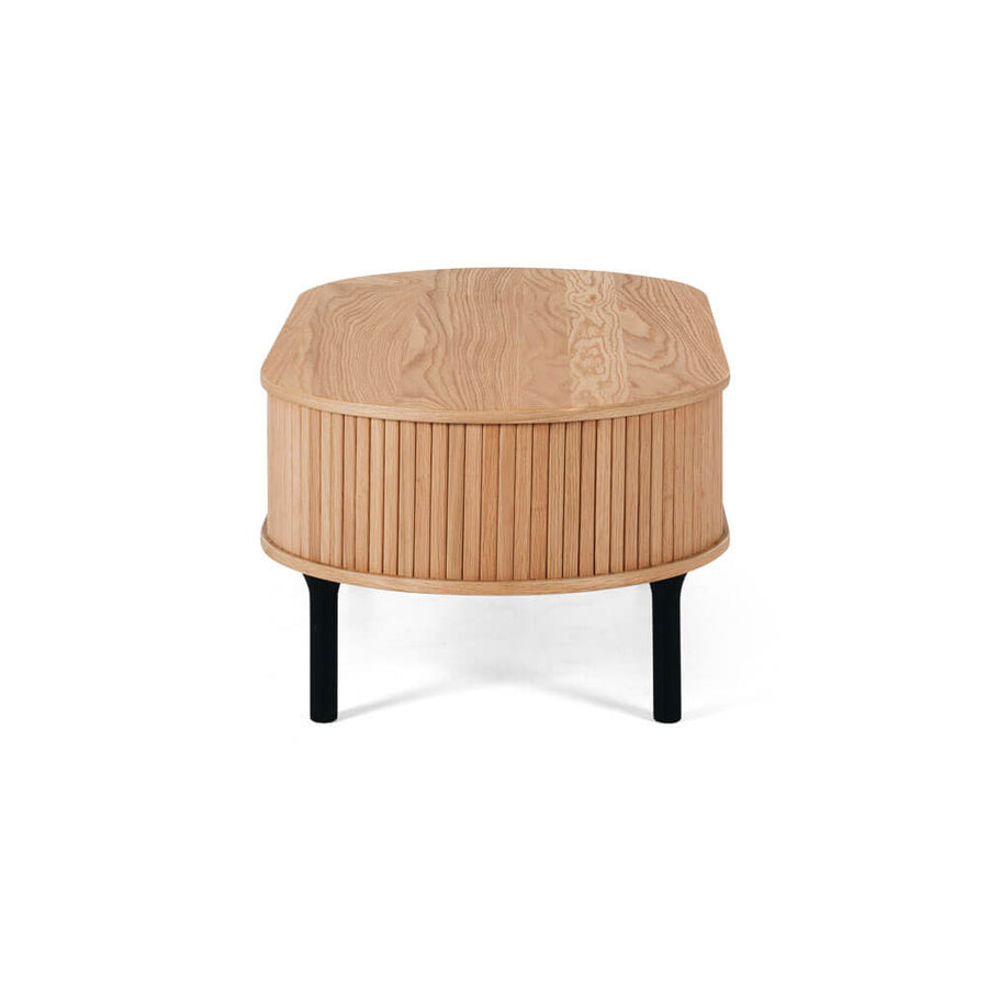 Linear Slatted Oak Oval Coffee Table