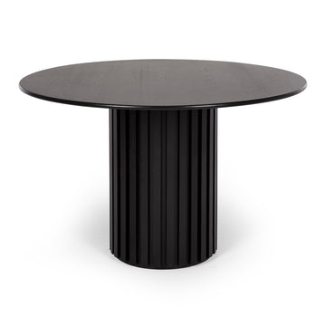 Slatted Oak Round Dining Table 120cm - Black