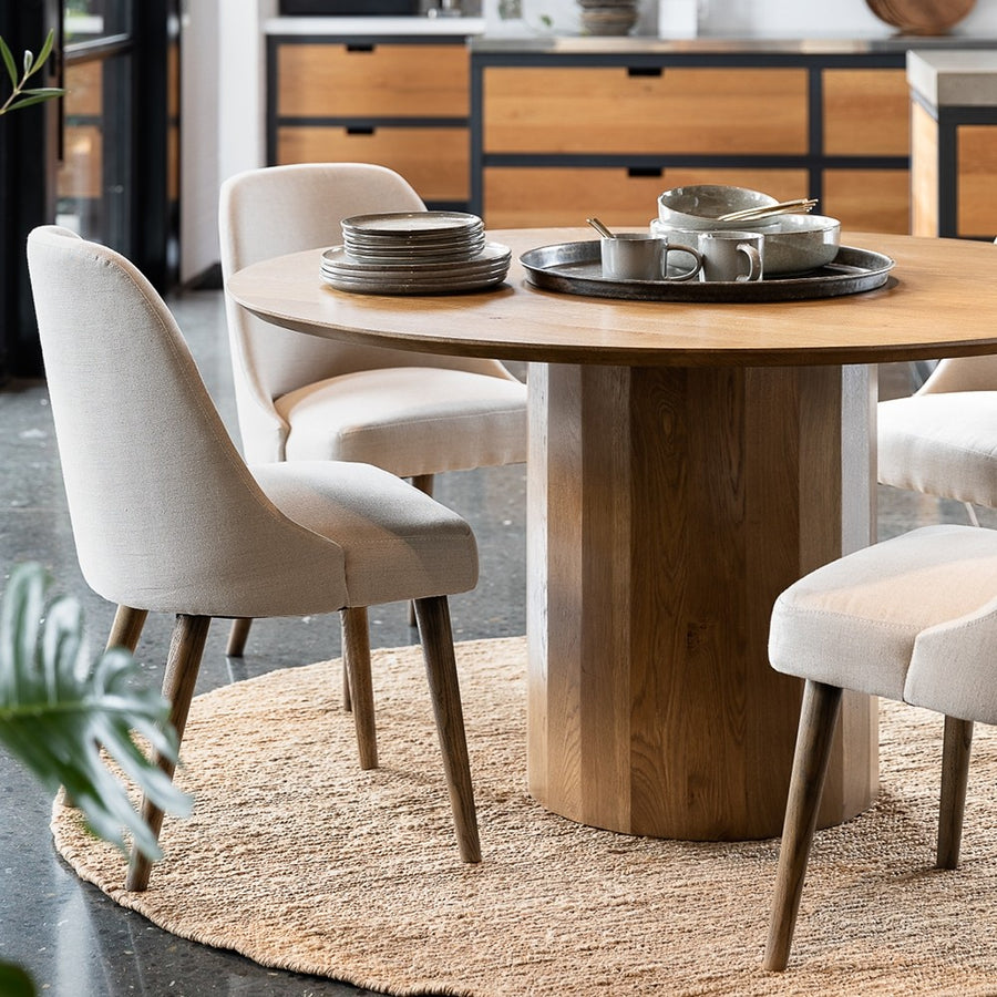 Linen & Oak Upholstered Dining Chair - Cream & Natural