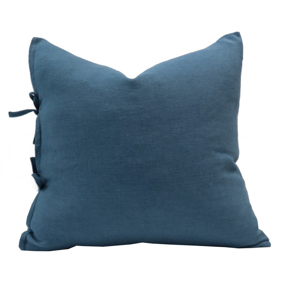 Linen Tie Cushion - Blue