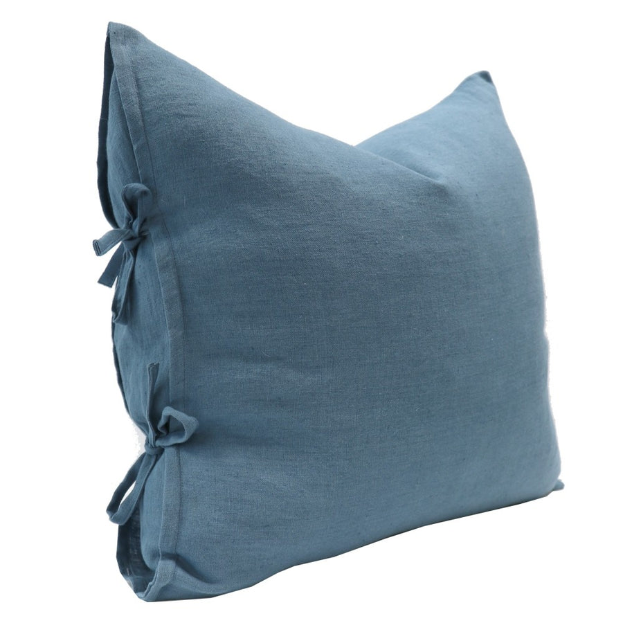 Linen Tie Cushion - Blue