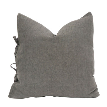 Linen Tie Cushion - Charcoal