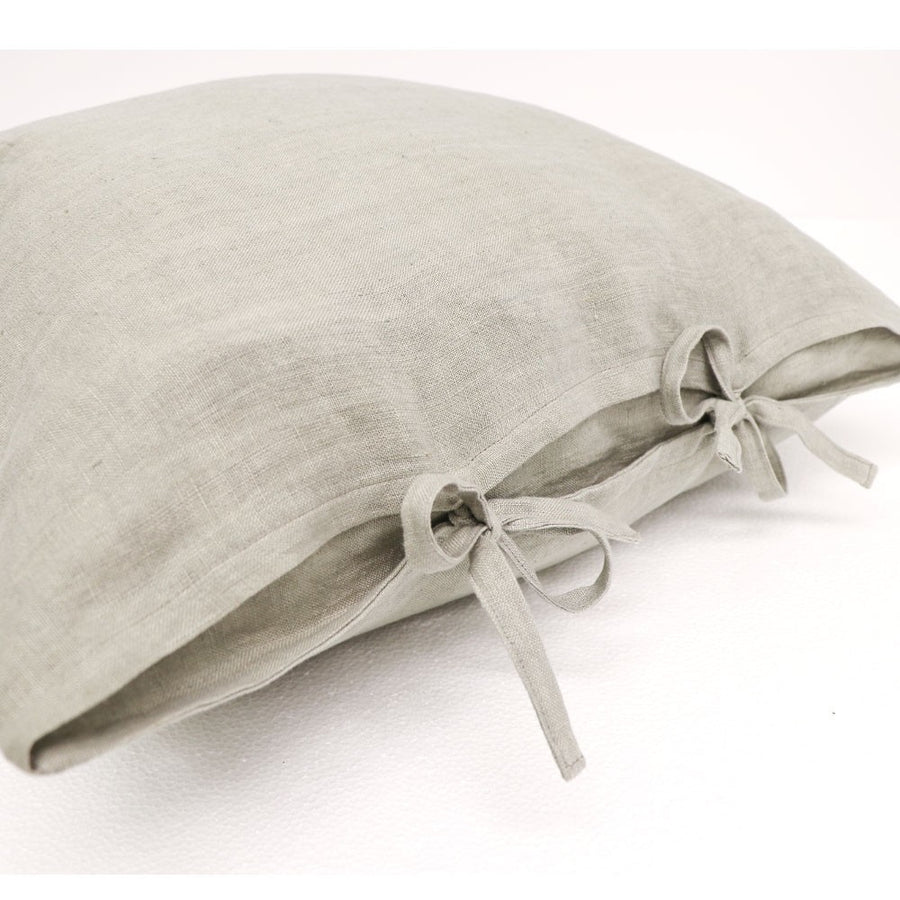 Linen Tie Cushion - Light Grey