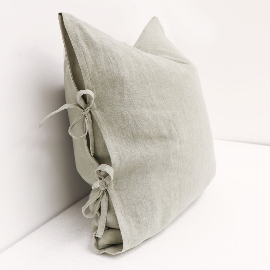 Linen Tie Cushion - Light Grey