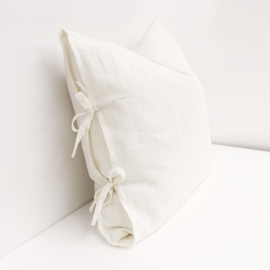 Linen Tie Cushion - Off White