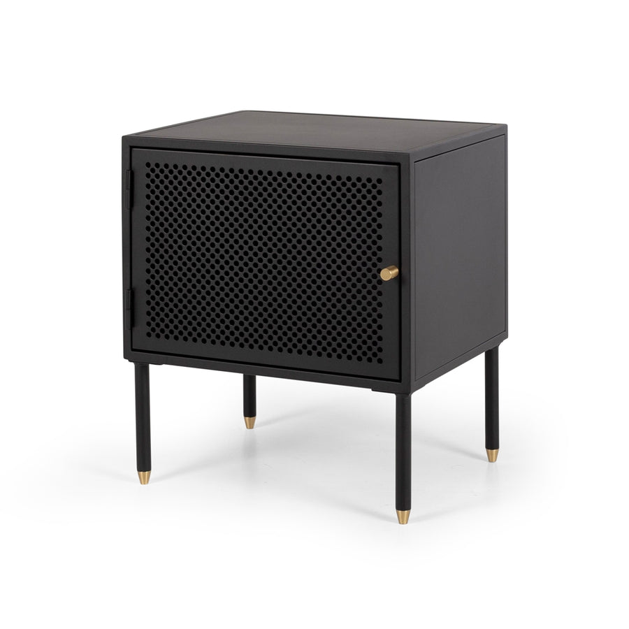 Metal & Brass Bedside Table (Right Opening) - Matte Black