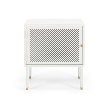 Metal & Brass Bedside Table (Right Opening) - Matte White