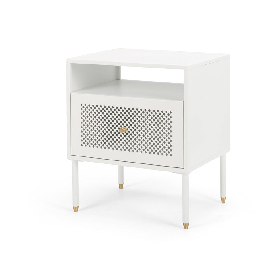 Metal & Brass One Drawer Bedside Table - Matte White