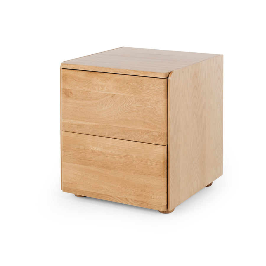 Oak Cube Two Drawer Bedside Table - Natural