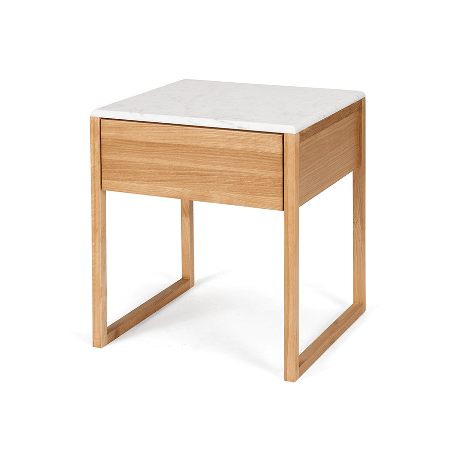 Oak One Drawer Bedside Table - Carrara Marble Top