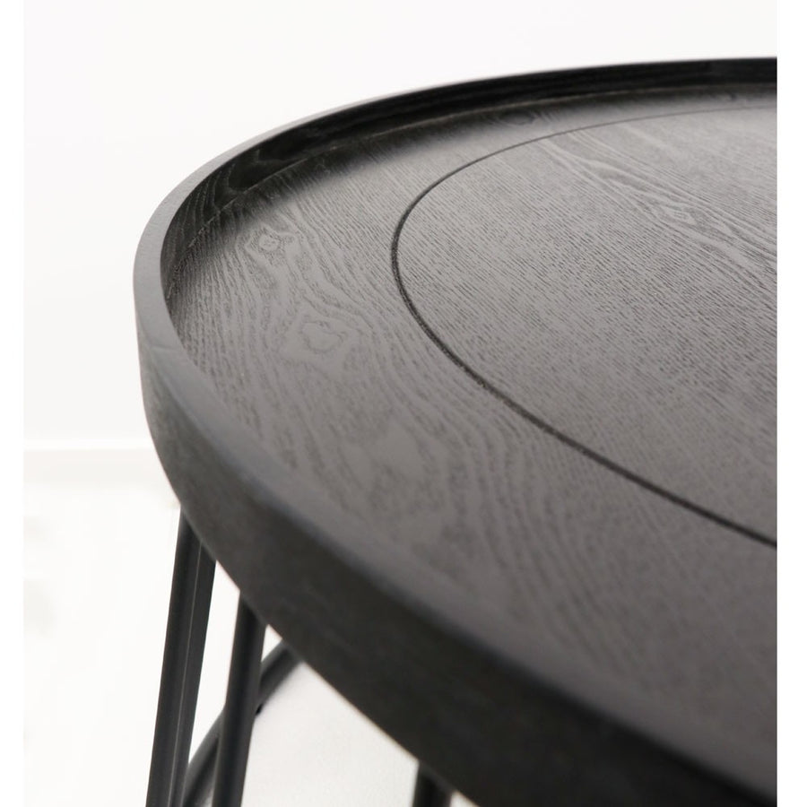 Oak & Steel Round Coffee Table - Black