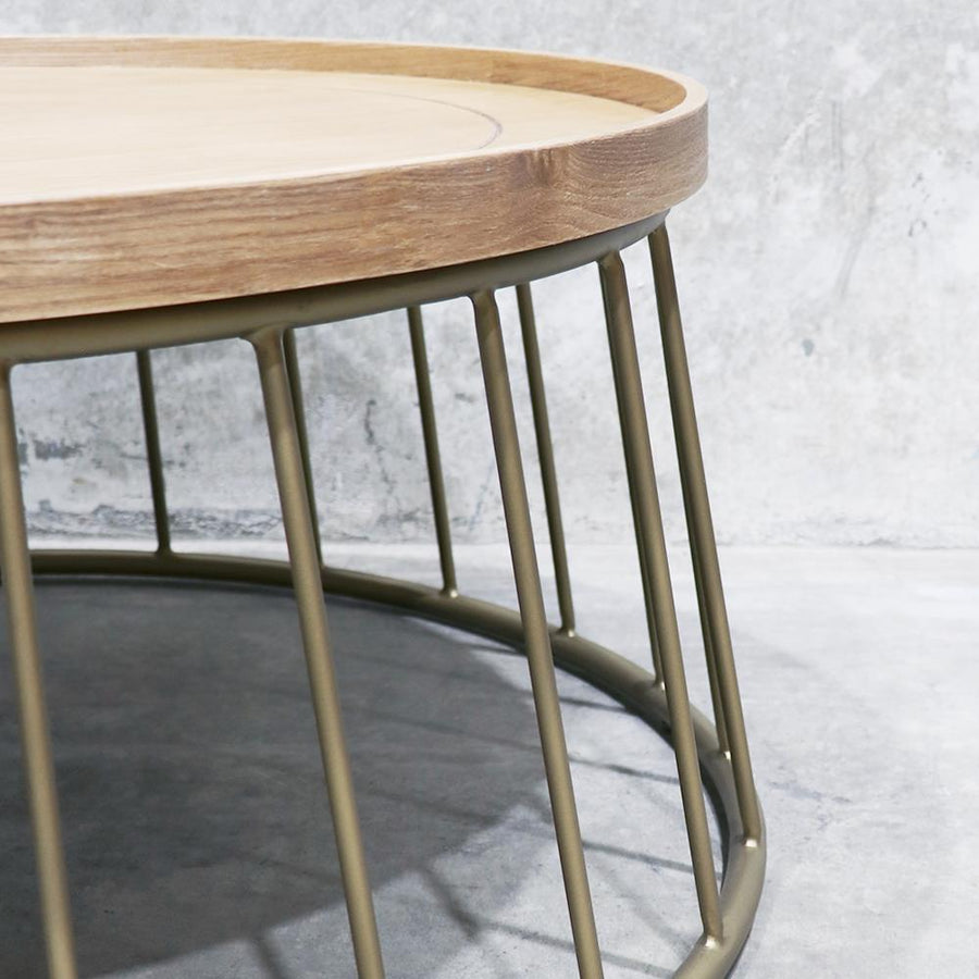 Oak & Brass Round Coffee Table - Natural