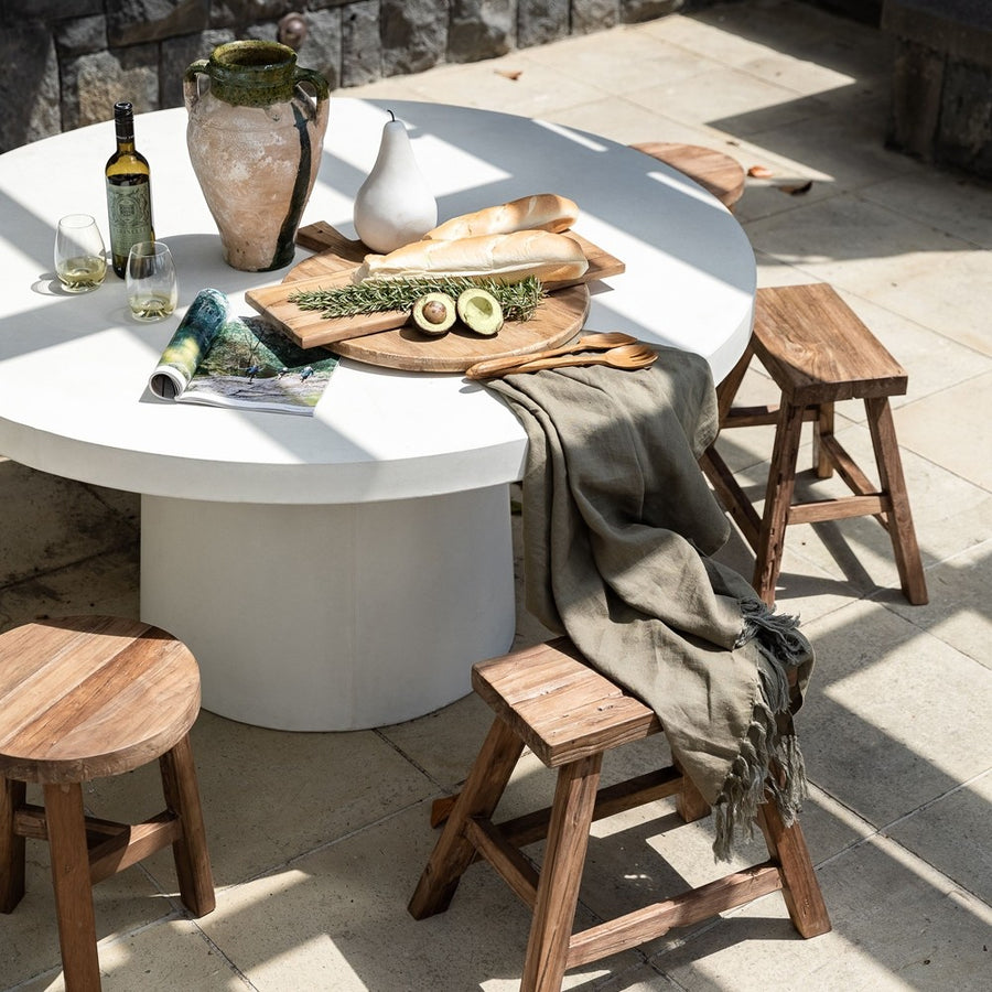 Round White Concrete Outdoor Dining Table - 1.50 Metres