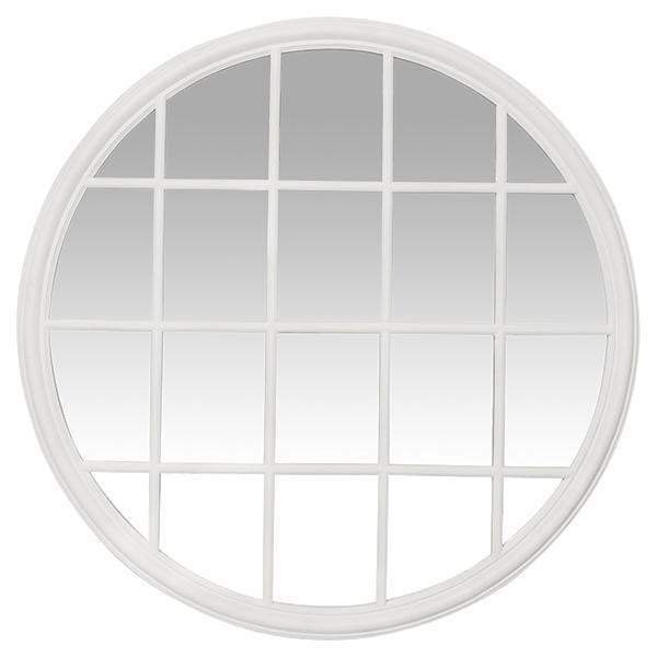Round White Lattice Paned Wall Mirror