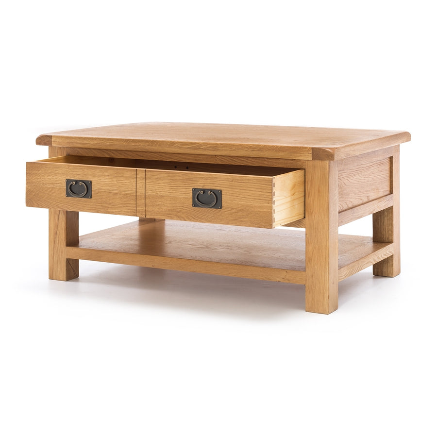 Rustic Oak Coffee Table With Drawer - Natural