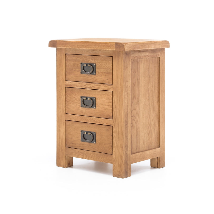 Rustic Oak Three Drawer Bedside Table
