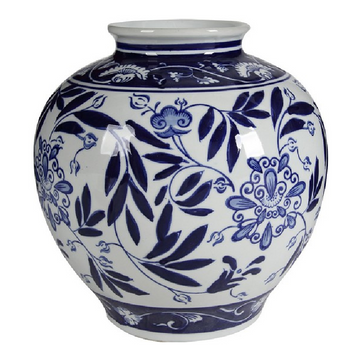 Blue & White Floral Vase 23cm