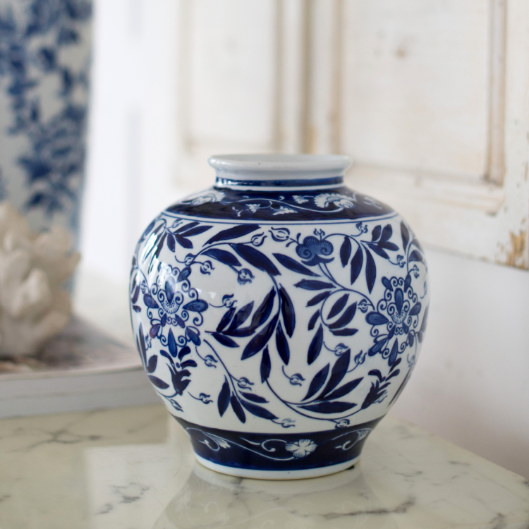 Blue & White Floral Vase 23cm