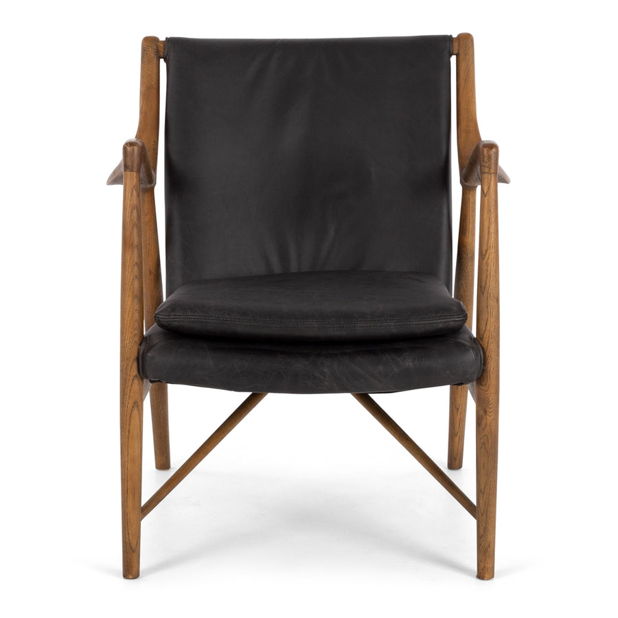 Solid Ash & Black Leather Armchair