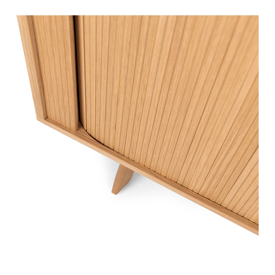 Solid Oak Slatted Sideboard With Sliding Doors - Natural