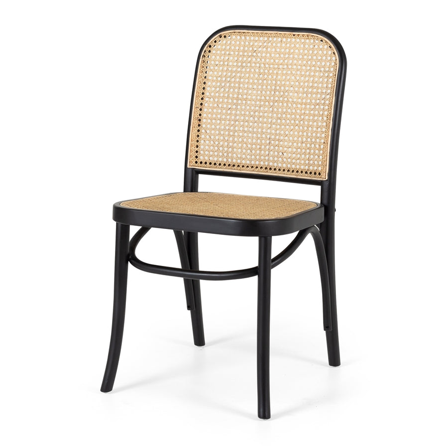 Solid Oak & Rattan Bent Wood Dining Chair - Black & Natural