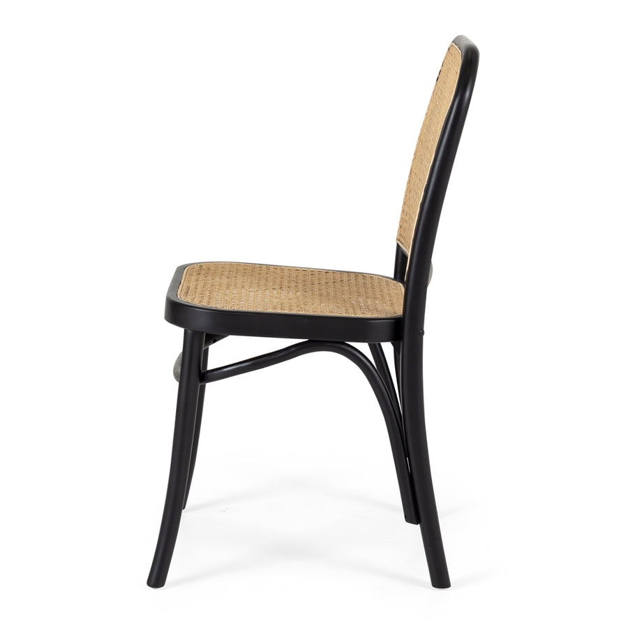Solid Oak & Rattan Bent Wood Dining Chair - Black & Natural