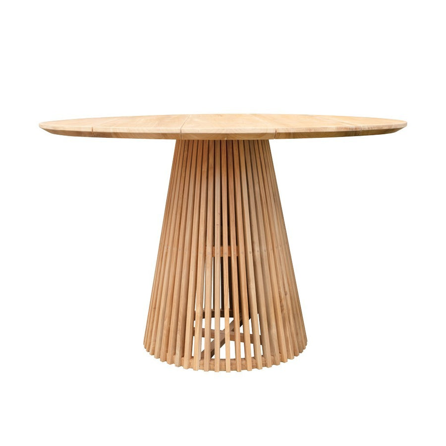 Teak Slatted Cone Pedestal Outdoor Dining Table 120cm - Natural