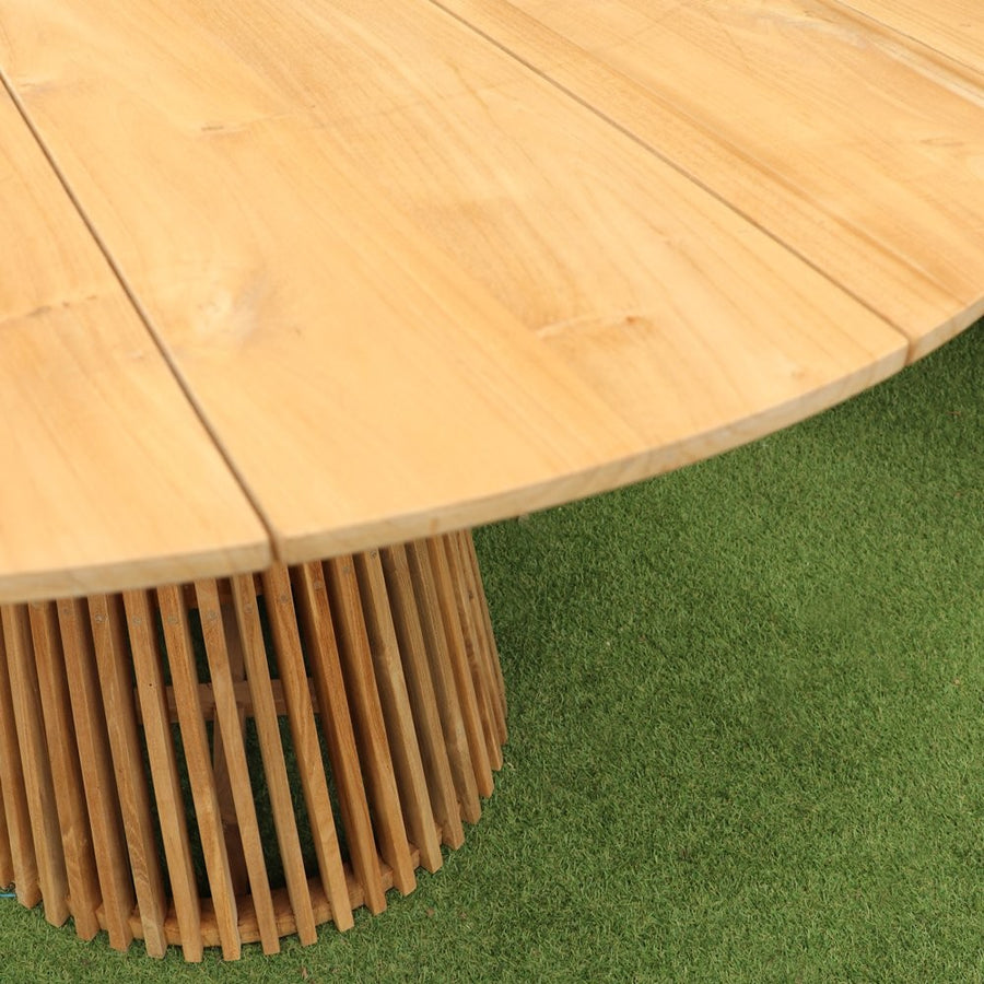 Teak Slatted Cone Pedestal Outdoor Dining Table 120cm - Natural