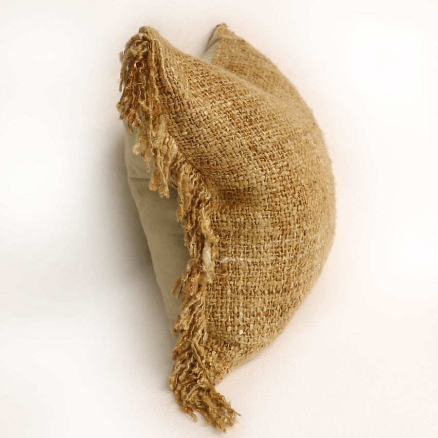 Textured Weave Tassel Cushion - Taupe