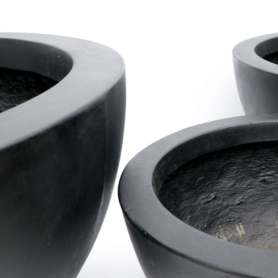 Westhampton Low Bowl Black Concrete Pot - Large