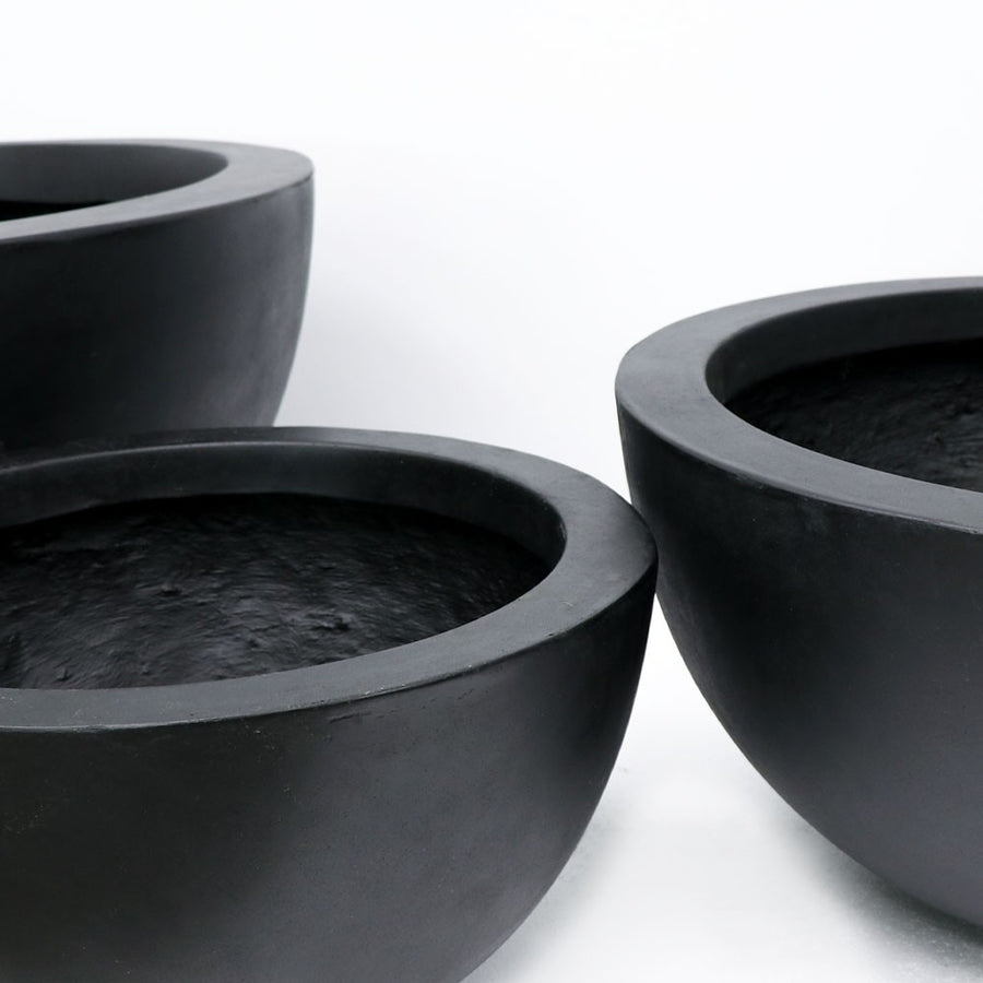 Westhampton Low Bowl Black Concrete Pot - Small