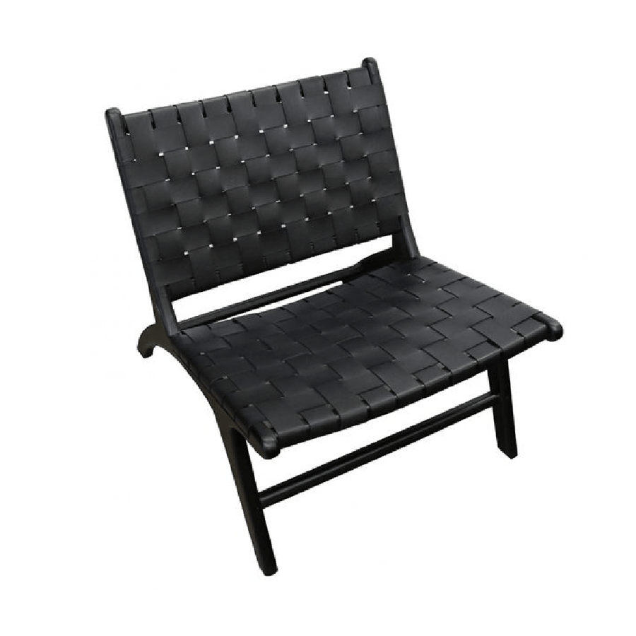 Woven Leather Low Chair - Black