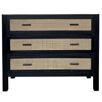 Lumsden Woven Rattan 3 Drawer Commode - Rustic Black & Natural