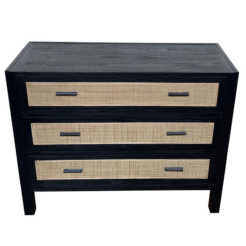 Lumsden Woven Rattan 3 Drawer Commode - Rustic Black & Natural