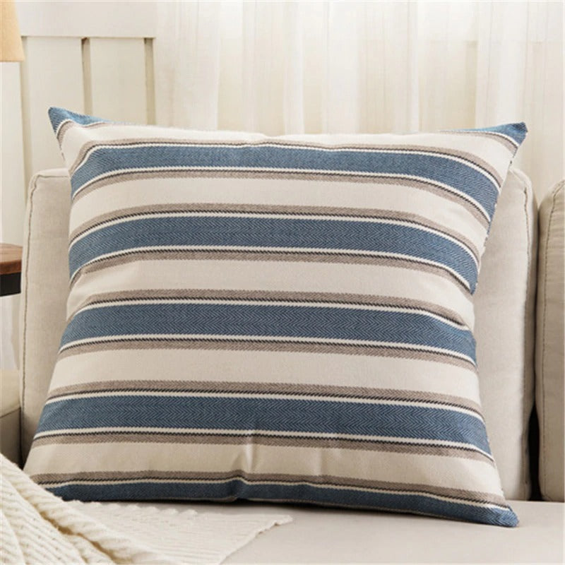 Blue Multi-Striped Cushion Cover.