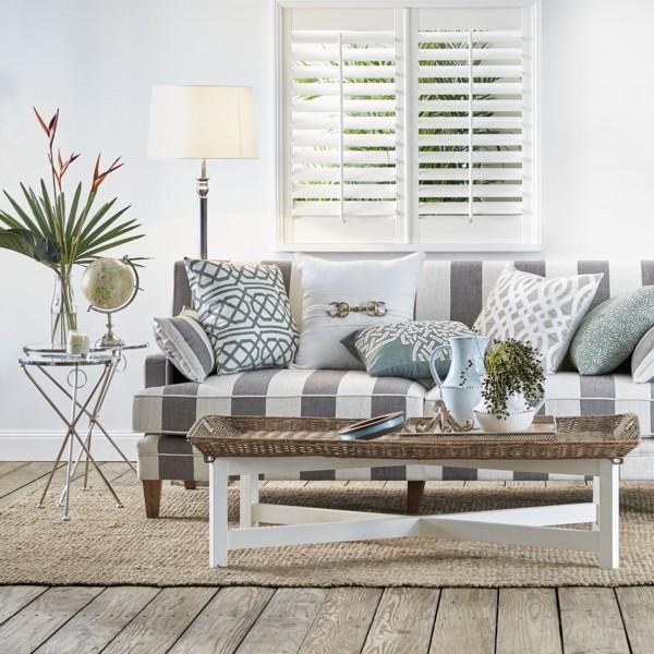 Hamptons Grey & Off-White Striped Three Seater Couch