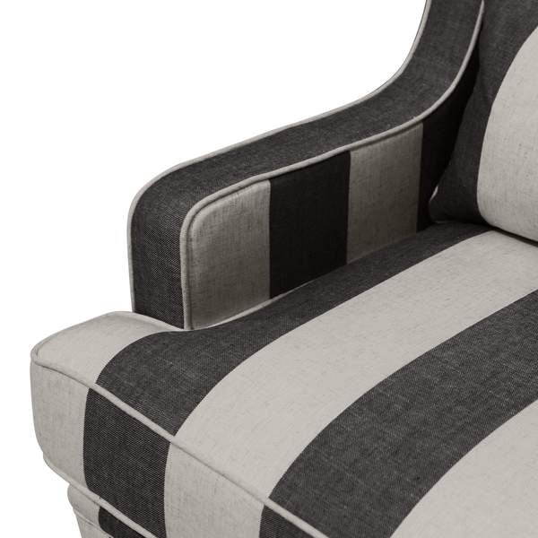 Hamptons Grey & Off-White Striped Three Seater Couch